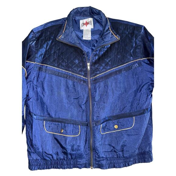 Vintage Active Frontier Metallic Windbreaker Jacket Large Blue Quilted 80s Retro - Picture 4 of 6